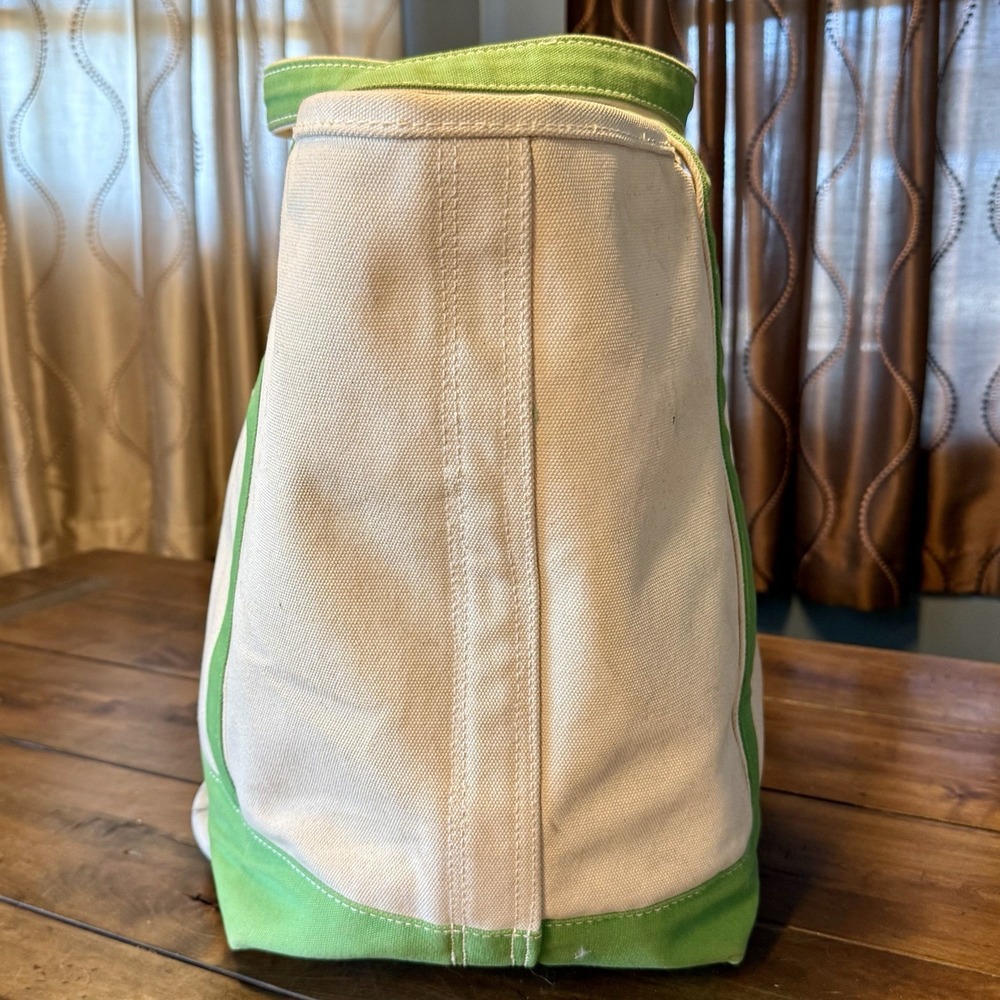 VTG Lands End 33x38 Green Natural MEGAN Canvas Boat Tote Bag Rare XL Open Top - Picture 4 of 10